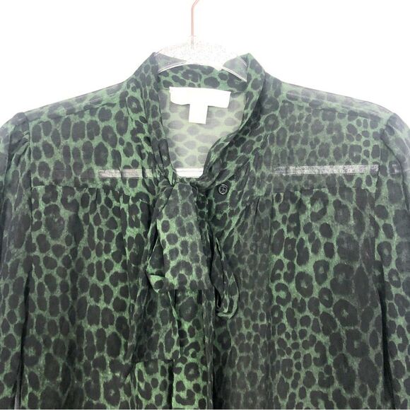 MICHAEL KORS | Green & Black Animal Print Leopard Button Up Shirt Women’s Size S - Picture 3 of 7